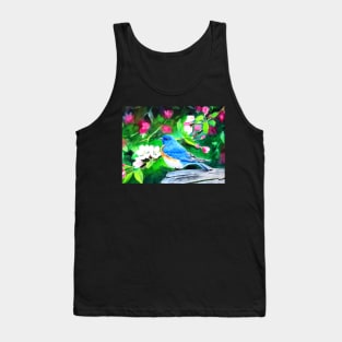 Eastern Bluebird in Blossoms Watercolor Painting Tank Top